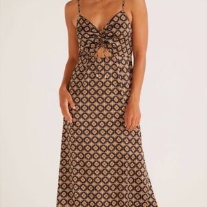 MinkPink Retro Print Midi Dress (Size Small) 🤎✨